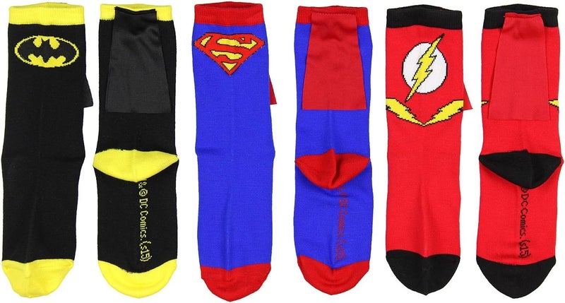 Superhero DC Comics Superhero Batman Superman The Flash Youth Boys Caped Crew Socks 3 Pack - Image 2
