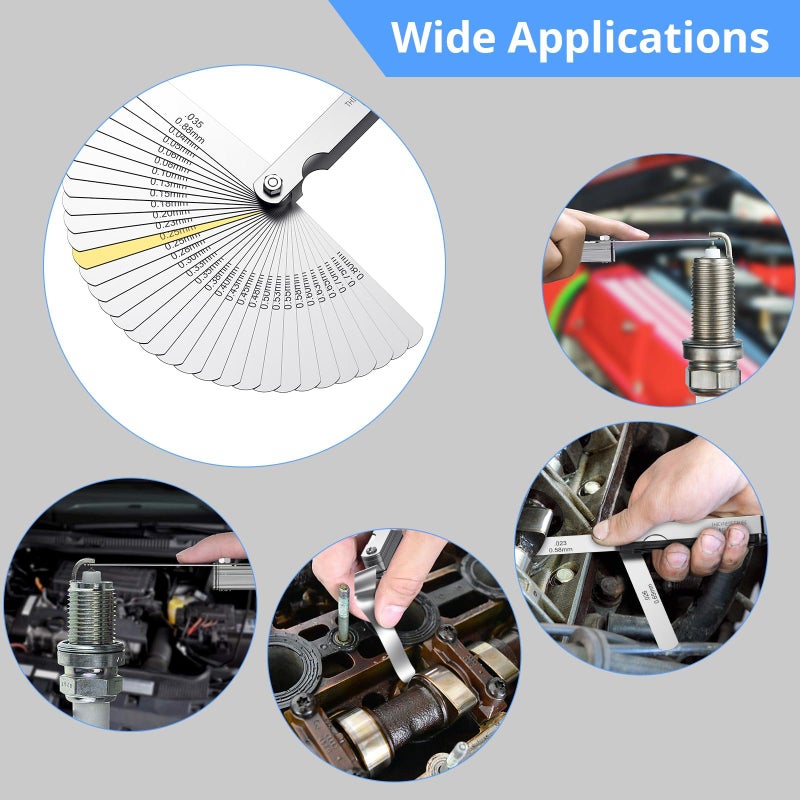 CAMWAY مقياس الفجوة من كامواي من الفولاذ المقاوم للصدأ، 32 قطعة شفرات مقياس الفجوة الفولاذية 0.0015-0.035 بوصة / 0.04-0.88 مم مع علامات مزدوجة للقياس المتري والإمبراطوري لصمامات، أداة قياس الفجوة - Image 3