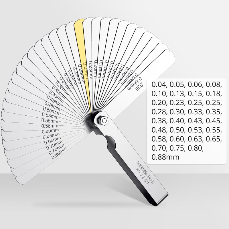 CAMWAY مقياس الفجوة من كامواي من الفولاذ المقاوم للصدأ، 32 قطعة شفرات مقياس الفجوة الفولاذية 0.0015-0.035 بوصة / 0.04-0.88 مم مع علامات مزدوجة للقياس المتري والإمبراطوري لصمامات، أداة قياس الفجوة - Image 2