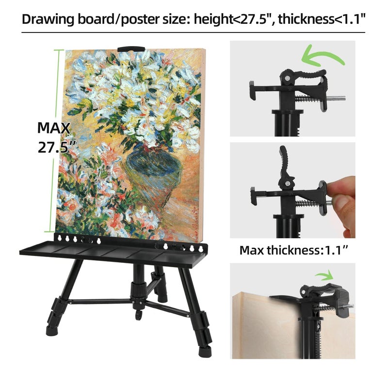 Newzealkids Artist Easel Stand Painting Stand Art Easel, 20" to 61" Art Easel for Painting Canvase & Displaying, Aluminum Adjustable Height Display Tripod with Portable Bag/Folding Keg/Apron.(Black) - Image 3