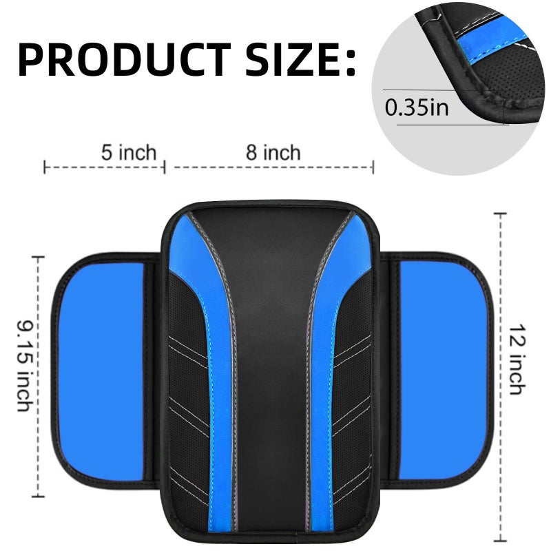NBTEPEM 6 Pcs Blue Car Accessories Set, Sport Leather Steering Wheel Cover 14.5-15inch Universal, Microfiber Leather Car Center Console Cover, Seat Belt Cushion, Cup Holder Coaster (Black-Blue) - Image 5