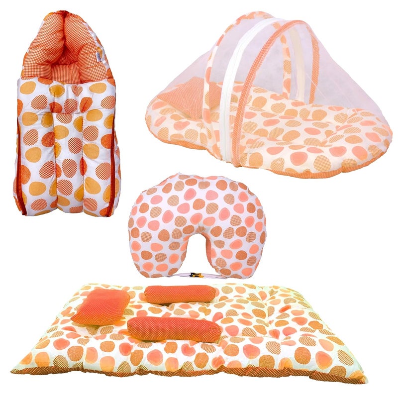 Kid's Charm Kids Charm Ovally 4 PCS Combo Set 3 in 1 Babys Carry Bed5 in 1 Babys Feeding Pillow with Safety Belt2 in 1 Babys Cotton with Mosquito Net2 in 1 Babys Sleeping Bed for 48 Months Grey - Image 1