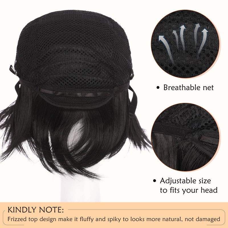 S-noilite Unisex Short Cosplay Black Hair Wig Women Men Male Fluffy Straight Pixie Wigs for Cartoon Anime Comic-cons Party Halloween Costume Black - Image 5
