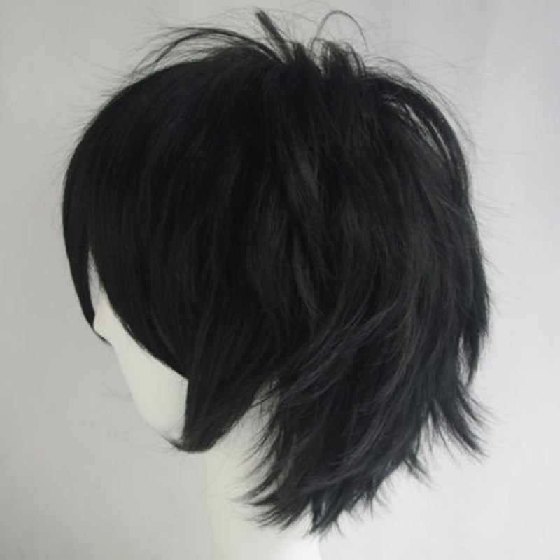 S-noilite Unisex Short Cosplay Black Hair Wig Women Men Male Fluffy Straight Pixie Wigs for Cartoon Anime Comic-cons Party Halloween Costume Black - Image 3