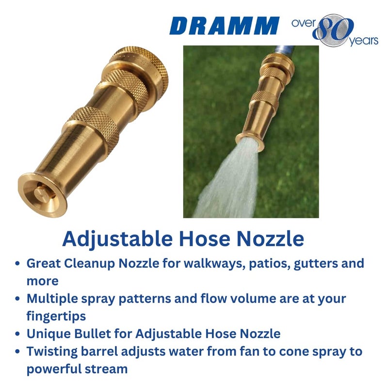 Dramm 35009 Heavy-Duty Solid Brass Garden Hose Nozzle – Adjustable Cone to Jet Spray Pattern – High-Pressure Water Stream for Cleaning Walkways, Patios & Gutters – Made in USA - Image 2