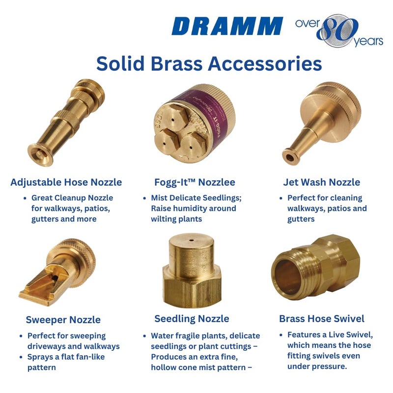 Dramm 35009 Heavy-Duty Solid Brass Garden Hose Nozzle – Adjustable Cone to Jet Spray Pattern – High-Pressure Water Stream for Cleaning Walkways, Patios & Gutters – Made in USA - Image 3