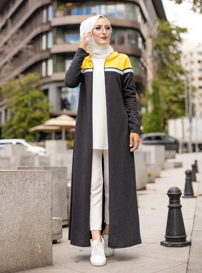Tofisa Zippered Sports Abaya - Anthracite Mustard -