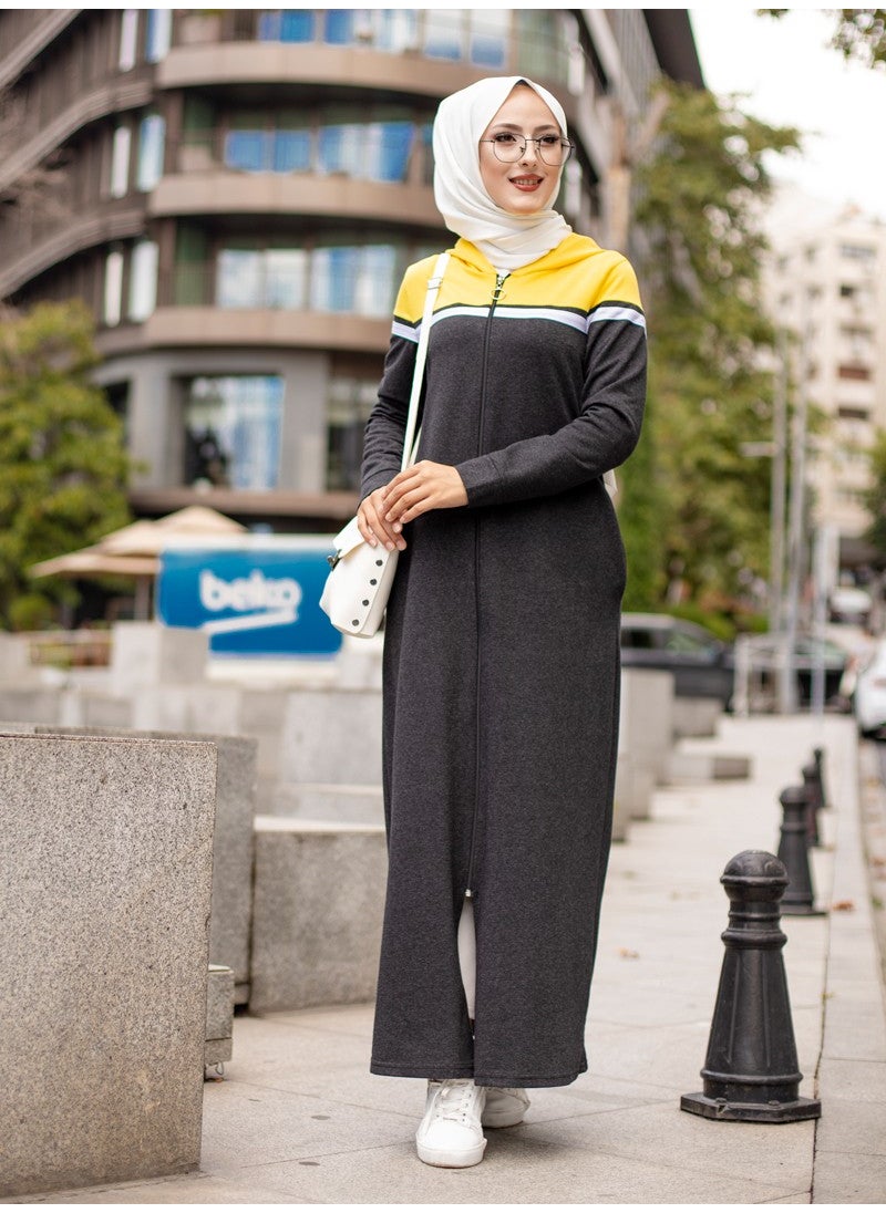 Tofisa - Zippered Sports Abaya - Anthracite Mustard - - Image 1
