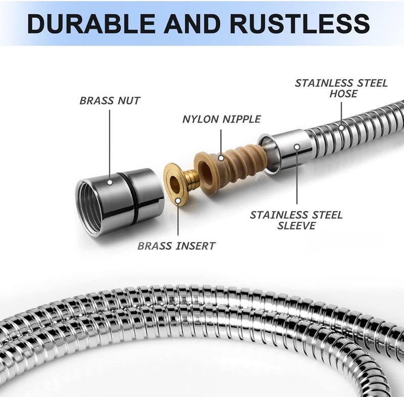 Eisinly Shower Hose, 79 Inches Extra Long Stainless Steel Handheld Shower Head Hose with Brass Insert and Nut, Flexible, Chrome - Image 3