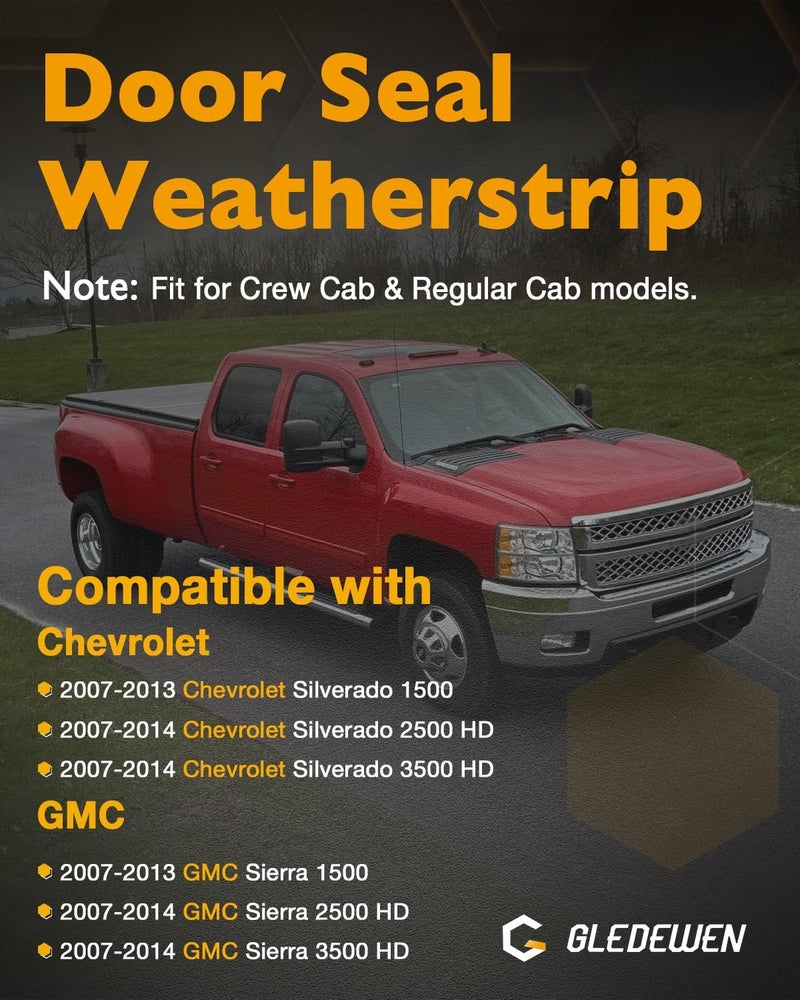 Gledewen Door Seal Weatherstrip(2 PCS), Compatible with 2007-2014 Chevy Silverado GMC Sierra 1500/2500HD/3500HD, Crew Cab Regular Cab, Rubber Seal Trim Weather Stripping, Front Left & Right Side 22766400 G3161 - Image 2