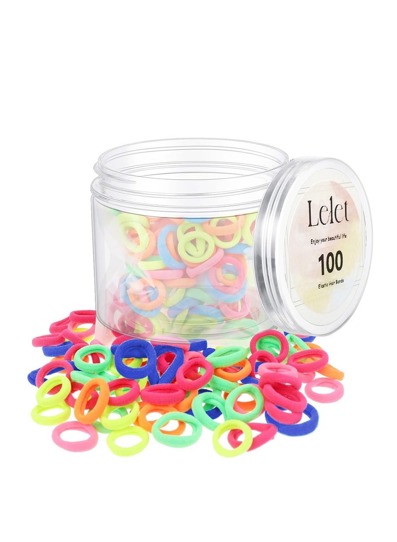 Lelet 100pcs Small Hair Ties Band for Thick and Curly Hair Ponytail Holders Soft & Seamless Baby Hair Ties, Hair Elastic Band for Women or Baby Girls With Box- Neon - Image 1
