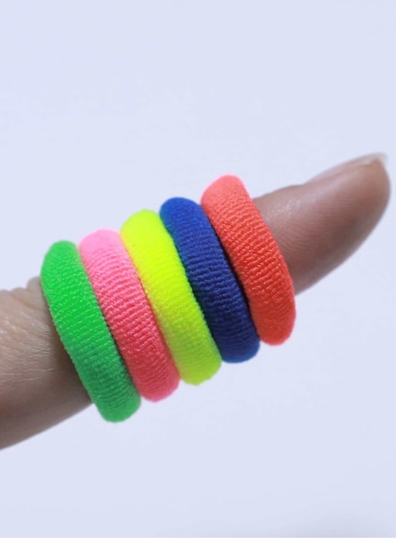 Lelet 100pcs Small Hair Ties Band for Thick and Curly Hair Ponytail Holders Soft & Seamless Baby Hair Ties, Hair Elastic Band for Women or Baby Girls With Box- Neon - Image 4