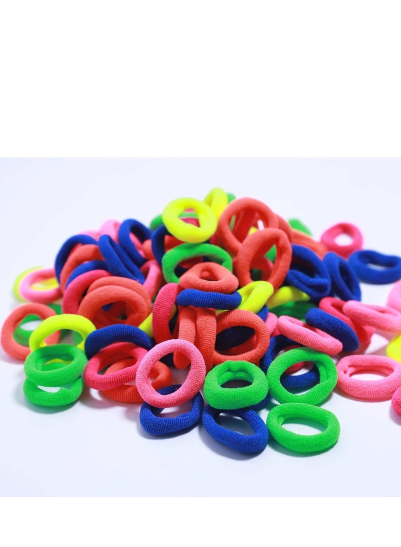 Lelet 100pcs Small Hair Ties Band for Thick and Curly Hair Ponytail Holders Soft & Seamless Baby Hair Ties, Hair Elastic Band for Women or Baby Girls With Box- Neon - Image 5