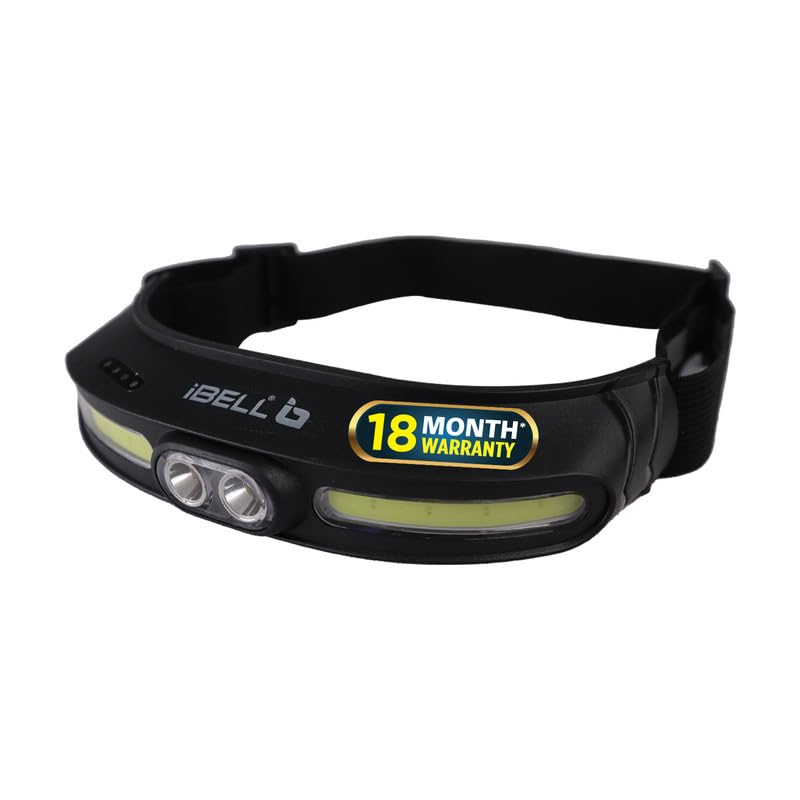 iBELL مصباح رأس HL8245S القابل لإعادة الشحن مع حزام رأس، مصباح يدوي LED فائق السطوع مع أوضاع إضاءة متنوعة (أسود) - Image 1