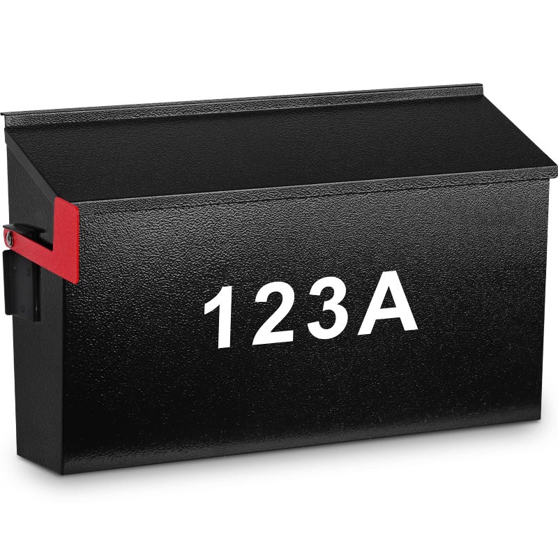 KYODOLED Wall Mount Mailboxes for Outside with Flag and Number StickersGalvanized Steel RustProof Metal Post BoxLarge Capacity Mail Box for House157x99x49 Black