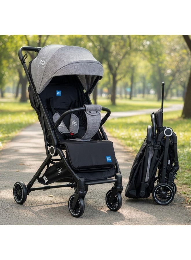 Mee Mee Baby Haven Lightweight Travel Stroller | Cabin-Approved Compact Fold Pram | 6.8 kg Ultra-Light with T-Handle Suitcase Glide | EN 1888 Certified, XXL Canopy & All-Wheel Suspension (Grey) - Image 1
