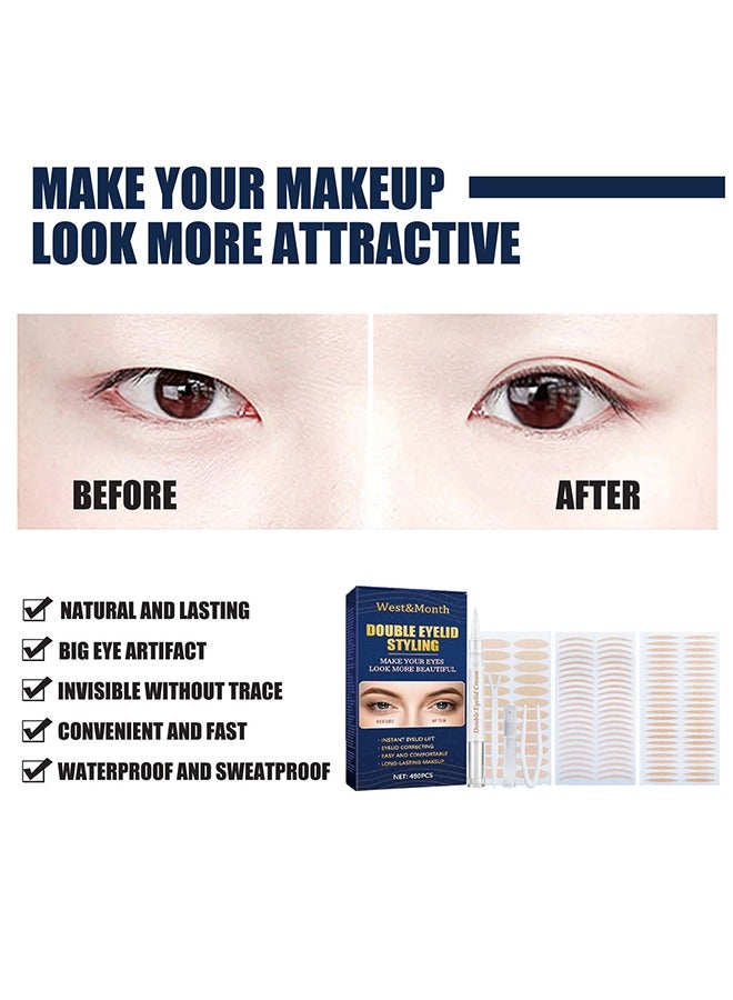 West&Month Double Eyelid Styling - Eyelid Tape,480pcs Eyelid Lifter Strips, Waterproof Double Eyelid Strips,Instant Eyelid Lift for Heavy Saggy, Uneven,Hooded, Mono-eyelids, with Fork Rods and Tweezers  - Image 4