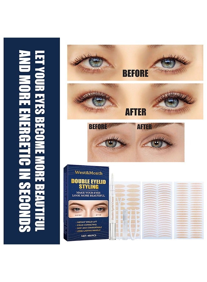 West&Month Double Eyelid Styling - Eyelid Tape,480pcs Eyelid Lifter Strips, Waterproof Double Eyelid Strips,Instant Eyelid Lift for Heavy Saggy, Uneven,Hooded, Mono-eyelids, with Fork Rods and Tweezers  - Image 5