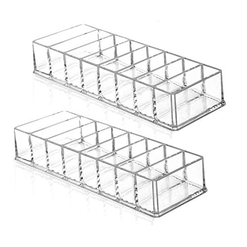 Wang-Data 2 Pcs Clear Acrylic Compact Organizer Blushes Highlighters Eyeshadow Makeup Organizer, 8 Spaces - Image 1
