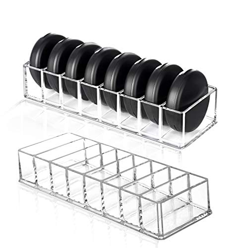 Wang-Data 2 Pcs Clear Acrylic Compact Organizer Blushes Highlighters Eyeshadow Makeup Organizer, 8 Spaces - Image 2
