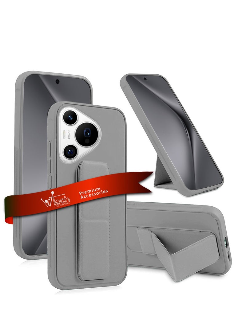 Wtech Hand Grip Foldable Magnetic Kickstand Wrist Strap Finger Grip With Built-In Iron Case Cover For Huawei Pura 70 5G 2024 Grey - Image 1