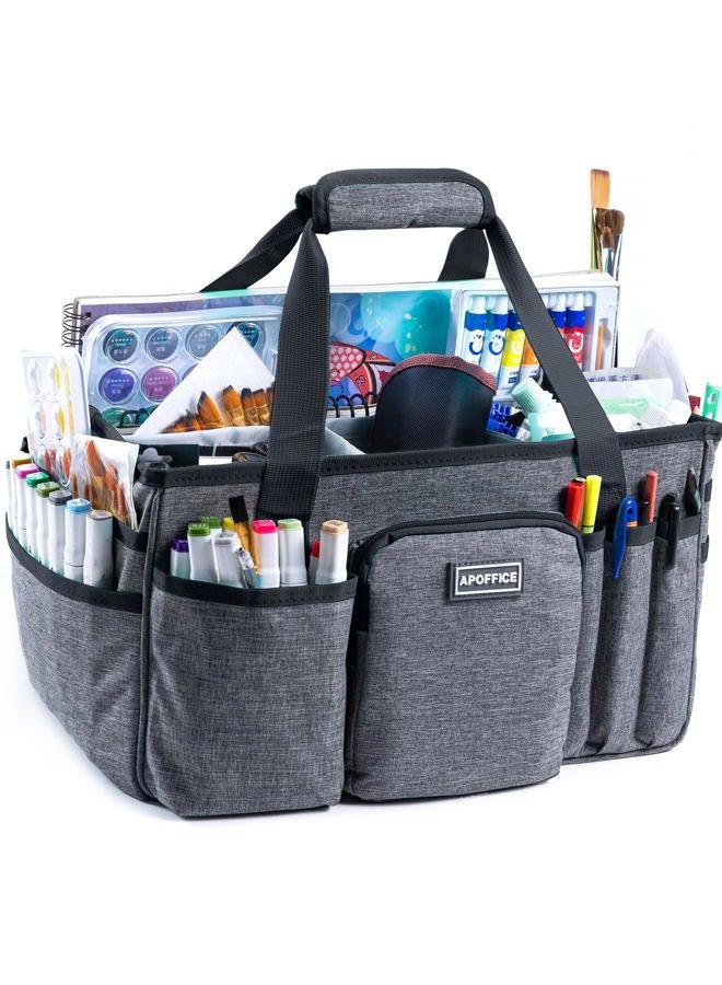 APOFFICE Art Supply Organizer Tote Bag – Craft Caddy with Handle, Utility Storage Tote with Multiple Pockets & Adjustable Divider for Stationary, Sewing, Scrapbooking, School, Office, Medical Supplies - Image 1