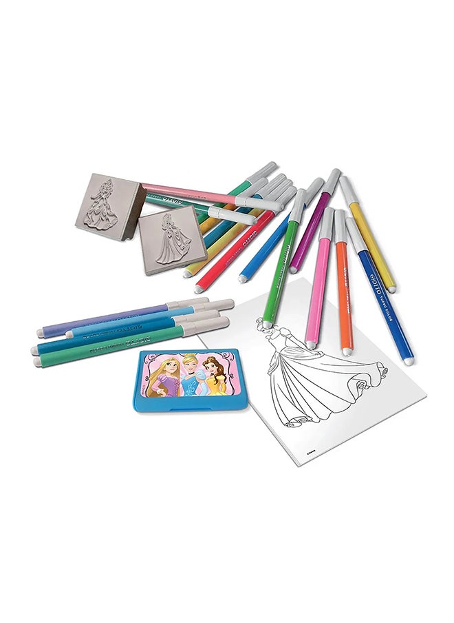 MULTIPRINT Princess 18 Felt Tip Pens Washable Markers With 2 Stamps And Ink Pad Creative Art Set For Kids Non-Toxic And Made In Italy  - Image 2