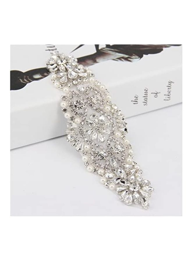 NIBEMINENT Stone Studded Wedding Dress Belt Silver