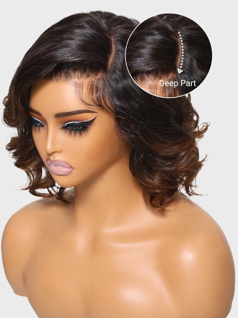UNICE Chestnut Brown Loose Wavy Short Bob Wig human Hair 13x4 HD Lace Front Glueless Wigs Human Hair Pre Plucked Pre Cut Lace Bleached Knots Ready to Wear Wig 12 inch - Image 3
