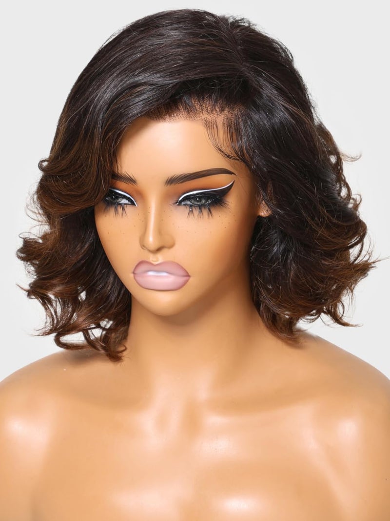 UNICE Chestnut Brown Loose Wavy Short Bob Wig human Hair 13x4 HD Lace Front Glueless Wigs Human Hair Pre Plucked Pre Cut Lace Bleached Knots Ready to Wear Wig 12 inch - Image 2