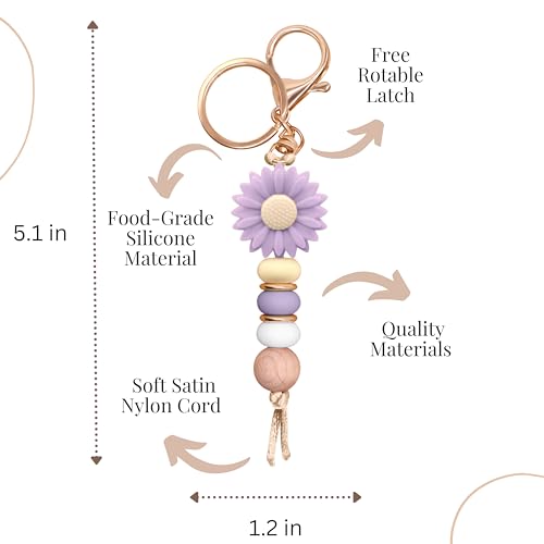 MyfavoriteK Silicone Beads Flower Cute Keychain for Women Girls Beaded Key Ring Holder for Car Keys Purse Charm Backpack Ornament (Lavender) - Image 5