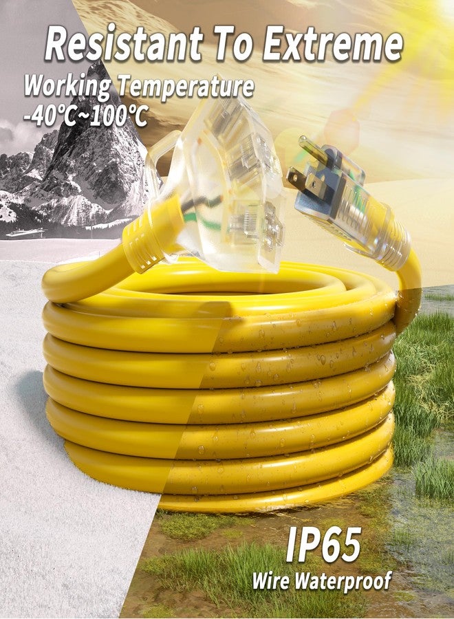 PlugSaf 50 FT 10/3 Gauge Outdoor Extension Cord with Multiple Outlets Light Indicator, Flexible 3 Outlet Weatherproof Heavy Duty Extension Cord Waterproof Yellow, 15A 1875W 10AWG SJTW, ETL Listed - Image 4