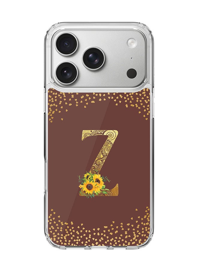 Stylizedd Classic Clear MagSafe Case for iPhone 17 Pro , Hybrid Soft Case Flexible Edges Anti Drop TPU PC Gel Thin Transparent Cover [ Designed for iPhone 17 Pro ] - Custom Monogram Initial Letter Floral Pattern Alphabet - Z  (Brown )