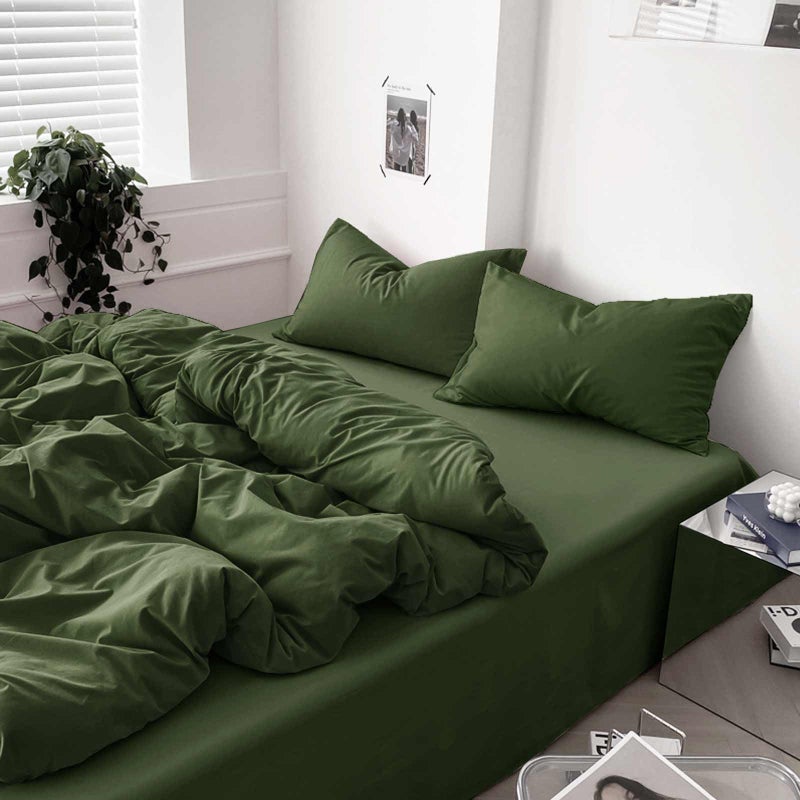Dark Olive Green Queen Comforter Set 3 Piece Aesthetic Modern Bedding Set All Season Farmhouse Soft Lightweight Microfiber Down Alternative Comforter Bed Set with 2 Pillow Shams for Women Men