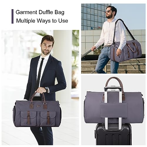 Modoker Garment Convertible Weekender Bag,Carry on Garment Bags for Travel Mens Suit Bag,Canvas Garment Duffle Bag Heavy Duty Overnight Bags for Men Women Hanging Clothes, Grey - Image 5
