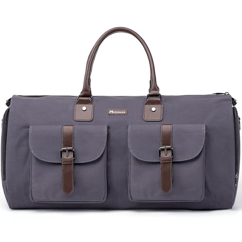 Modoker Garment Convertible Weekender Bag,Carry on Garment Bags for Travel Mens Suit Bag,Canvas Garment Duffle Bag Heavy Duty Overnight Bags for Men Women Hanging Clothes, Grey - Image 1