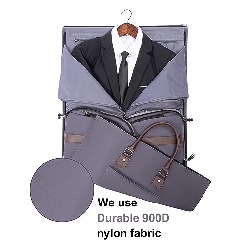 Modoker Garment Convertible Weekender Bag,Carry on Garment Bags for Travel Mens Suit Bag,Canvas Garment Duffle Bag Heavy Duty Overnight Bags for Men Women Hanging Clothes, Grey - Image 2
