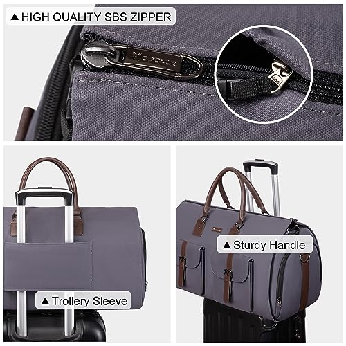 Modoker Garment Convertible Weekender Bag,Carry on Garment Bags for Travel Mens Suit Bag,Canvas Garment Duffle Bag Heavy Duty Overnight Bags for Men Women Hanging Clothes, Grey - Image 4