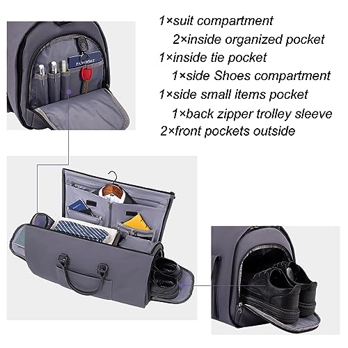 Modoker Garment Convertible Weekender Bag,Carry on Garment Bags for Travel Mens Suit Bag,Canvas Garment Duffle Bag Heavy Duty Overnight Bags for Men Women Hanging Clothes, Grey - Image 3