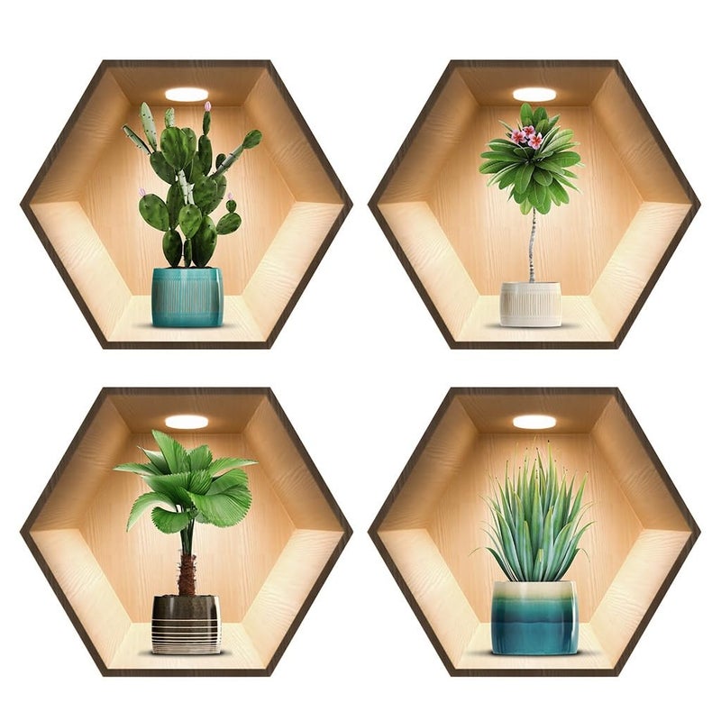 iMagitek 4 Pack 3D Green Plant Wall Decals 3D Cactus Wall Stickers for Living Room Bedroom Kitchen Decor - Image 1