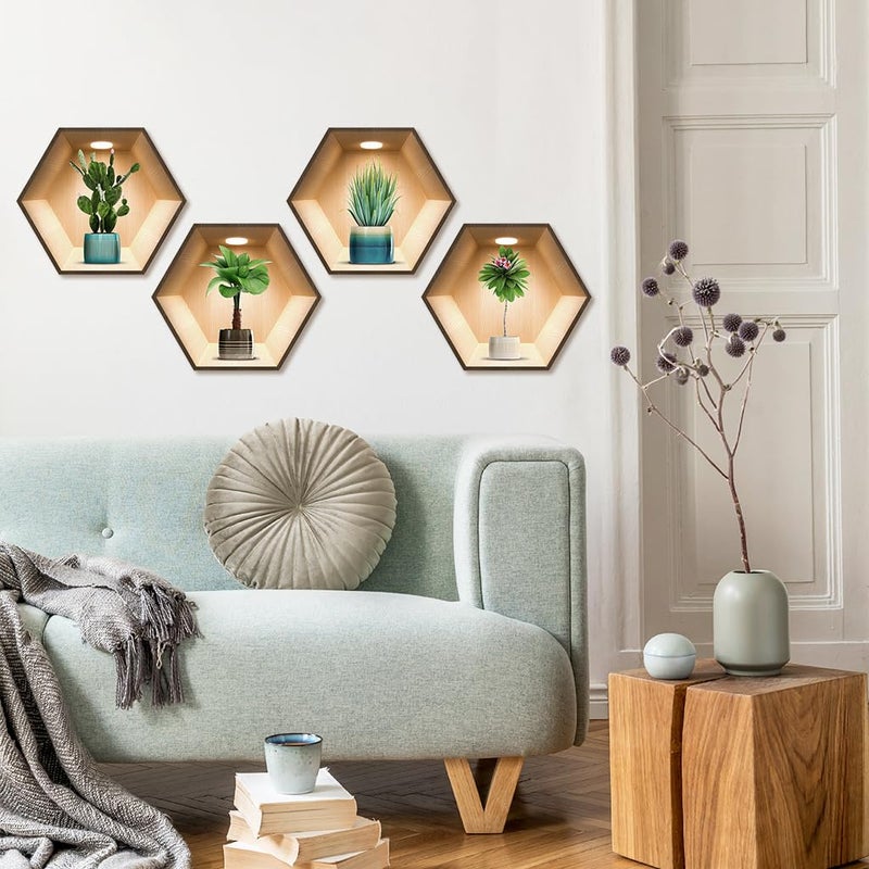 iMagitek 4 Pack 3D Green Plant Wall Decals 3D Cactus Wall Stickers for Living Room Bedroom Kitchen Decor - Image 4