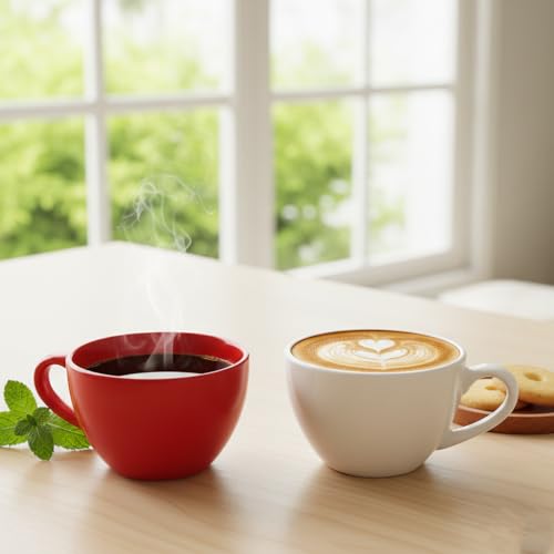 BLACKCARROT Ceramic Coffee Mug Set of 2 (300ml), Red & White | Glossy Finish | Premium Ceramic Cup Set | Coffee Cup Set for Home & Office | Microwave Safe & Dishwasher Safe - Image 1