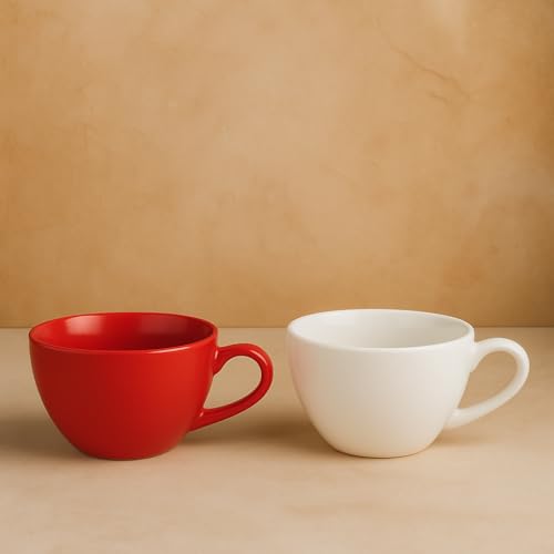 BLACKCARROT Ceramic Coffee Mug Set of 2 (300ml), Red & White | Glossy Finish | Premium Ceramic Cup Set | Coffee Cup Set for Home & Office | Microwave Safe & Dishwasher Safe - Image 4