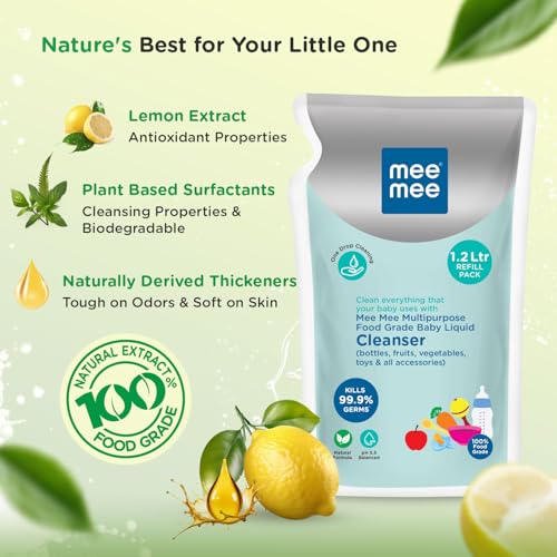 Mee Mee Food Grade Liquid Cleanser 1.2 L | Anti-Bacterial, Kills 99.9% Germs, 100% Natural Formula | For Baby Bottles, Accessories, Toys, Fruits & Veggies | One Drop Cleaning, Dermatologically Tested - Image 2