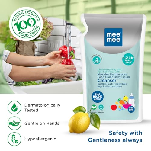 Mee Mee Food Grade Liquid Cleanser 1.2 L | Anti-Bacterial, Kills 99.9% Germs, 100% Natural Formula | For Baby Bottles, Accessories, Toys, Fruits & Veggies | One Drop Cleaning, Dermatologically Tested - Image 4