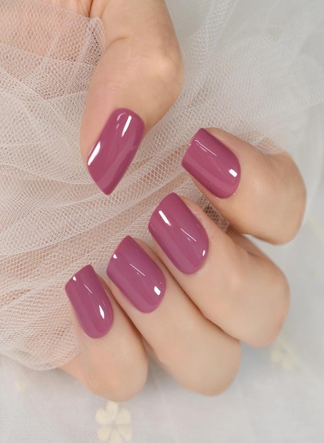 IKISKT Solid Pink Press On Nails Short - IKISKT Fashion Acrylic False Nail, Glue On Nail with Jelly Glue Sticker,Fit Perfectly & Natural Stick On Nails - 24PCS Soft UV Gel Fake Nails Kit, Dark Pink - Image 1