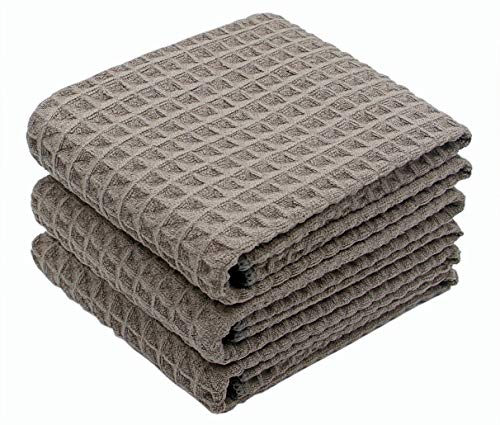VeraSong Waffle Weave Thick Microfiber Dish Drying Towels Absorbent Tea  Hand Towel Lint Free 16x24 Inch 3 Pack Gray