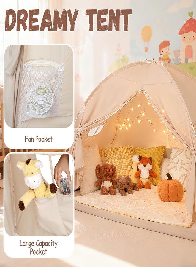 WANRU Bed Tent Twin Size - Privacy Sleeping Space with Blackout Design, Breathable Portable Indoor Floor Bed Tent for Toddler Transition、 Cottage Drafty Room Floor use (Twin-Beige) - Image 3