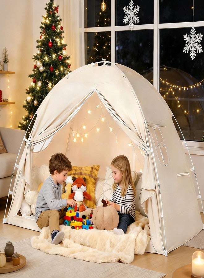 WANRU Bed Tent Twin Size - Privacy Sleeping Space with Blackout Design, Breathable Portable Indoor Floor Bed Tent for Toddler Transition、 Cottage Drafty Room Floor use (Twin-Beige) - Image 1