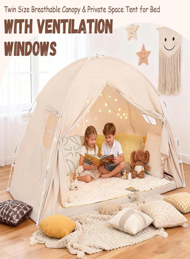 WANRU Bed Tent Twin Size - Privacy Sleeping Space with Blackout Design, Breathable Portable Indoor Floor Bed Tent for Toddler Transition、 Cottage Drafty Room Floor use (Twin-Beige) - Image 4